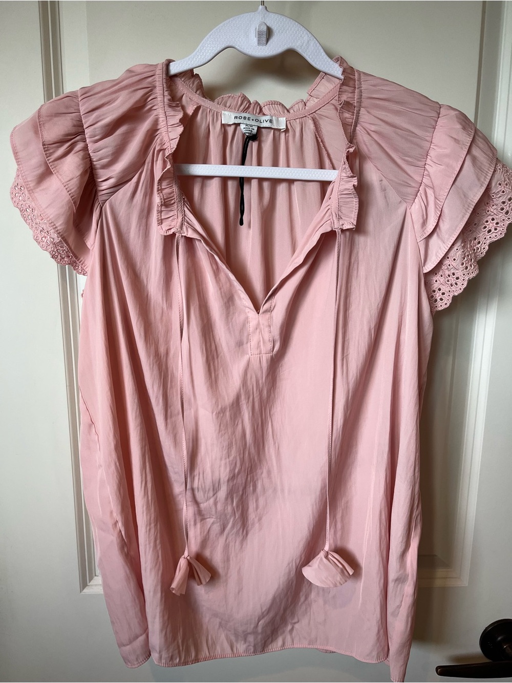 Rose & Olive Soft Pink Ruffle Sleeve Tunic Top